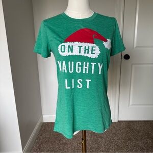 NWT Modern Lux Festive Green Tee with Red Santa Hat XS